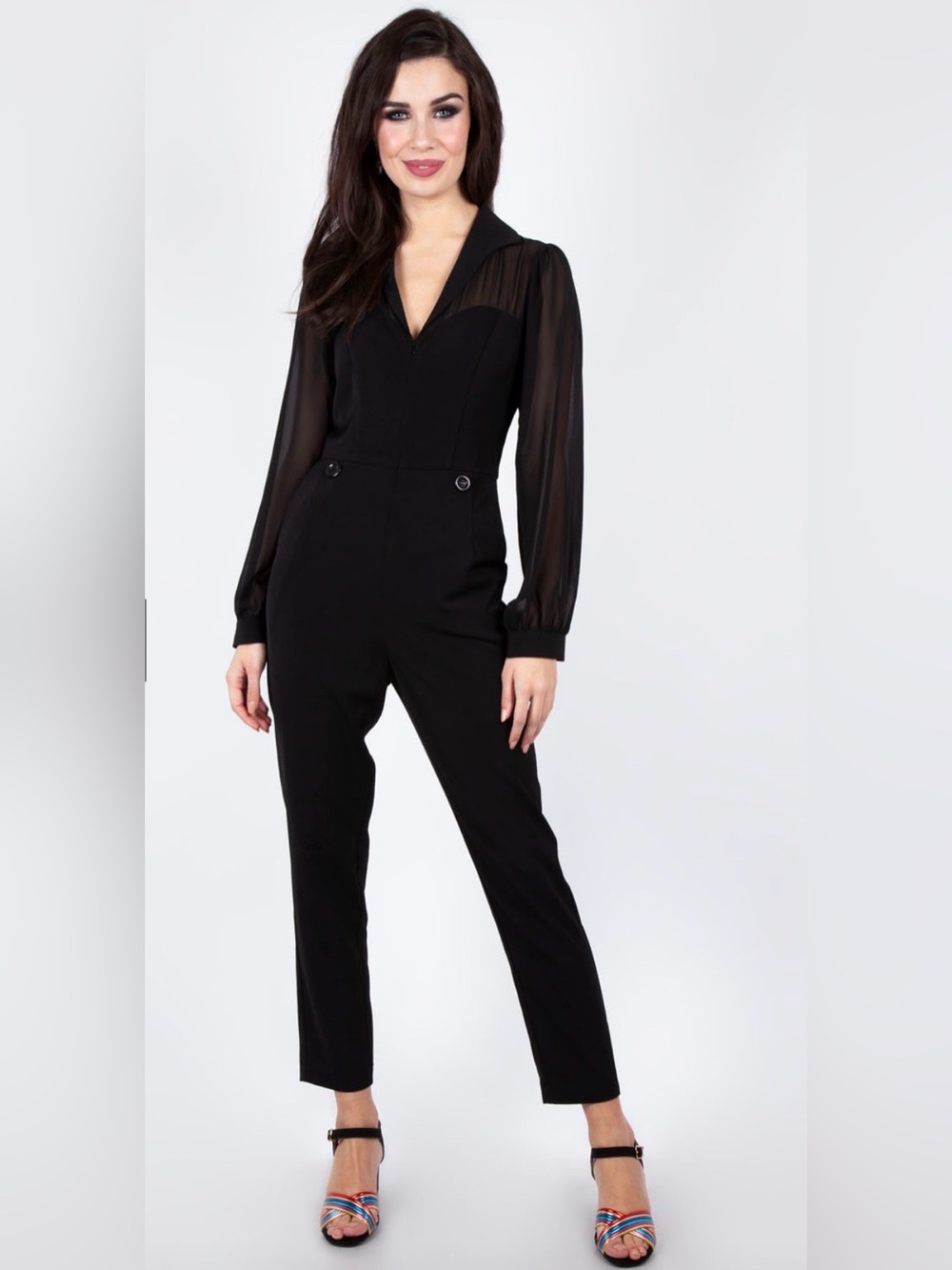 Voodoo Vixen Black Sheer Long-Sleeve Straight Leg Jumpsuit XL (US 10)
